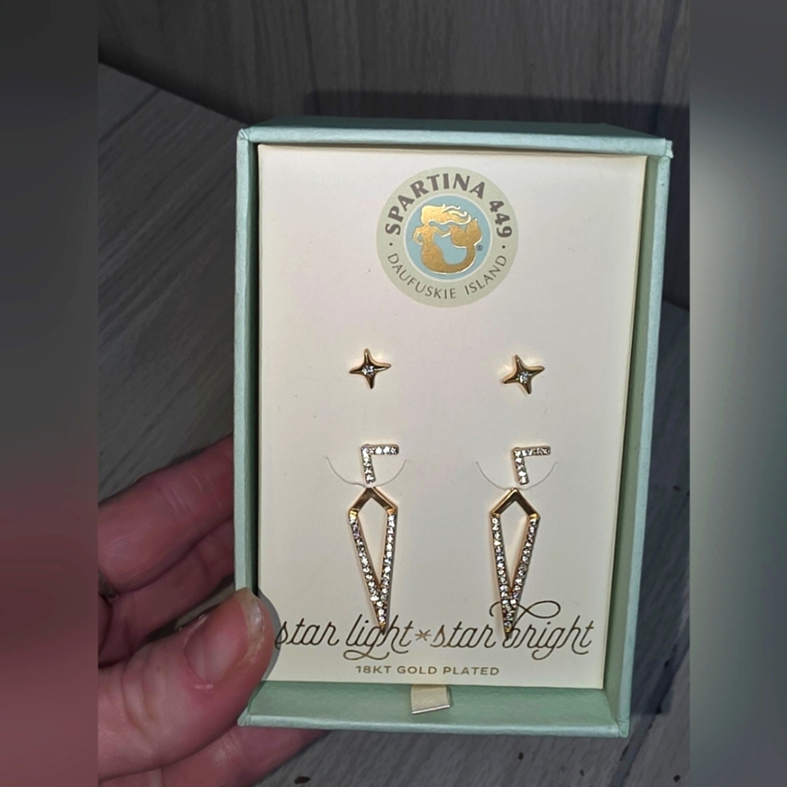 Spartina 449 Gold Geometric Star Light Ear Jacket Earrings Set 18kt Gold Plated 28$